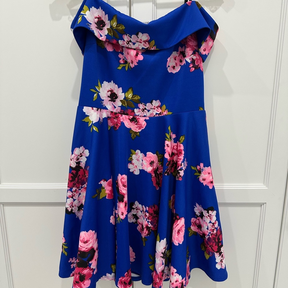 B Darlin Royal Blue Off-Shoulder Floral Mini Dress